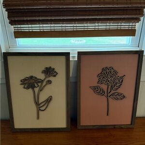 Hobby Lobby Floral Wooden Art Set of Two